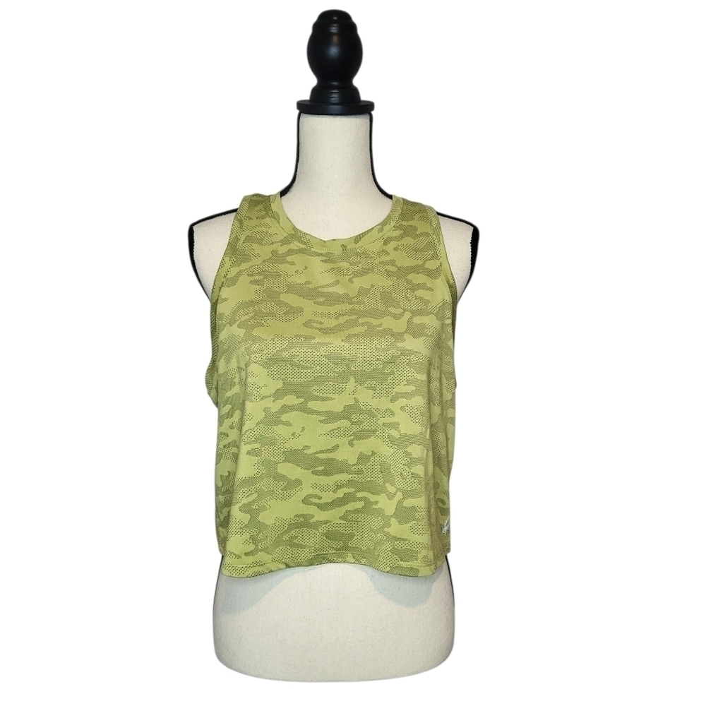 Spyder Active Top Lime Green Camo Crew Neck Sleeveless Cropped Women's Size L